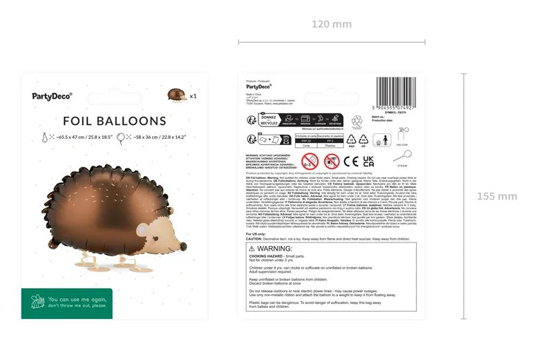 Balon foliowy Jeż 58x36cm FB379 PartyDeco